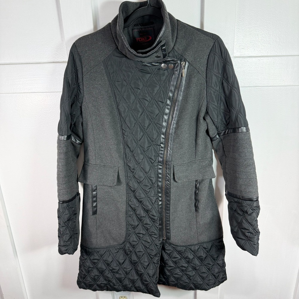 YOKI New York Outerwear Collection Quilted Asymmetrical Zipper Wool Blend Coat M